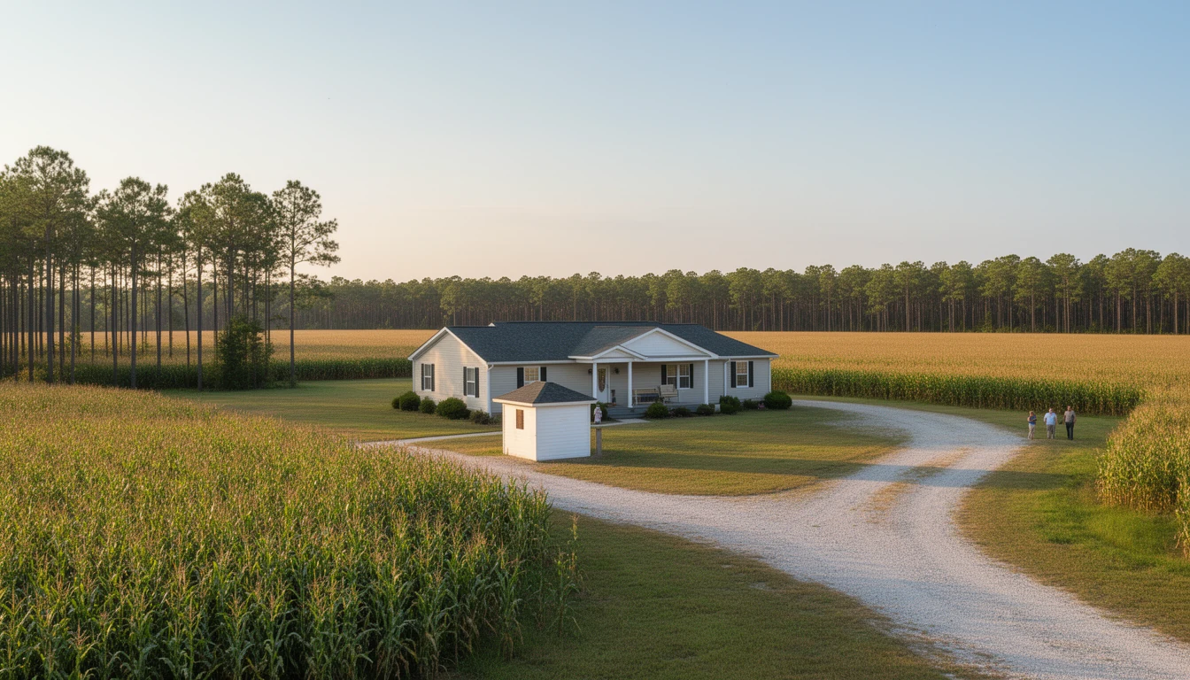 A farmhouse and wellhouse on a rural Hertford County lot near Cofield
